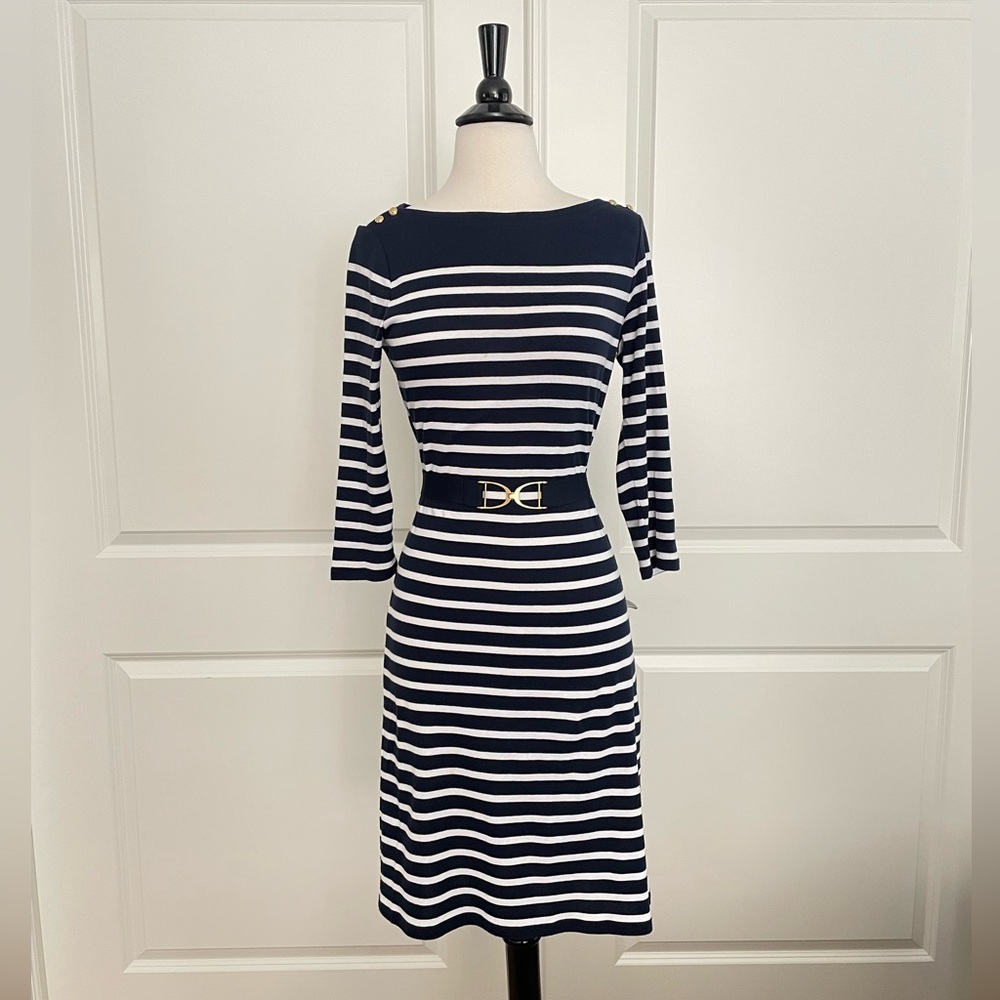Lauren Ralph Lauren Navy and White Striped Boatneck Dress